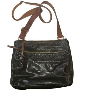 Fossil Corey Black and Brown Leather Crossbody Bag